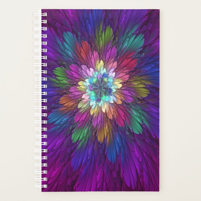 Colourful Psychedelic Flower Abstract Fractal Art Planner (Front)