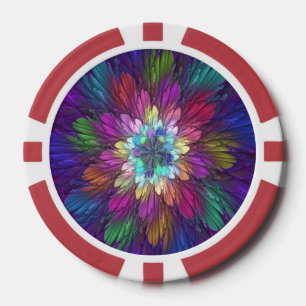 Colourful Psychedelic Flower Abstract Fractal Art Poker Chips