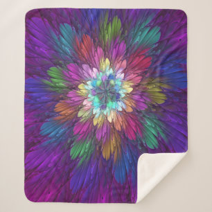 Colourful Psychedelic Flower Abstract Fractal Art Sherpa Blanket