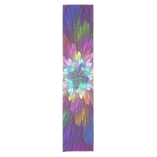 Colourful Psychedelic Flower Abstract Fractal Art Short Table Runner
