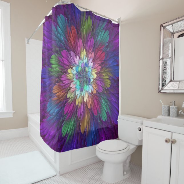 Colourful Psychedelic Flower Abstract Fractal Art Shower Curtain (In Situ)