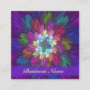 Colourful Psychedelic Flower Abstract Fractal Art Square Business Card