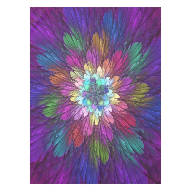 Colourful Psychedelic Flower Abstract Fractal Art Tablecloth (Front)