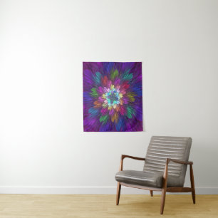 Colourful Psychedelic Flower Abstract Fractal Art Tapestry