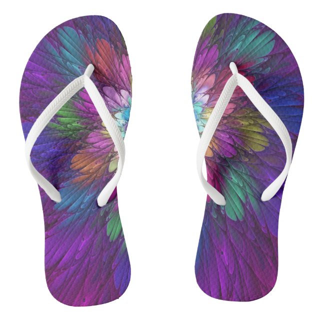 Colourful Psychedelic Flower Abstract Fractal Art Thongs (Footbed)