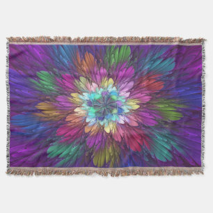 Colourful Psychedelic Flower Abstract Fractal Art Throw Blanket