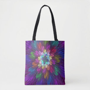 Colourful Psychedelic Flower Abstract Fractal Art Tote Bag
