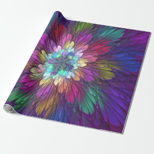 Colourful Psychedelic Flower Abstract Fractal Art Wrapping Paper