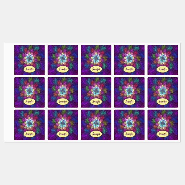 Colourful Psychedelic Flower Abstract Fractal Name (Sheet)