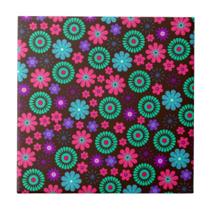 Colourful Psychedelic Funky Flower Pattern Ceramic Tile