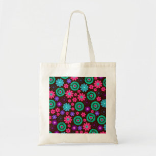 Colourful Psychedelic Funky Flower Pattern Tote Bag