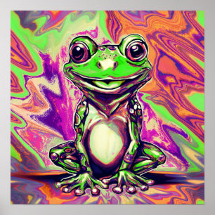 Colourful Psychedelic Graffiti Frog Green Purple Poster