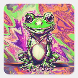 Colourful Psychedelic Graffiti Frog Green Purple Square Sticker