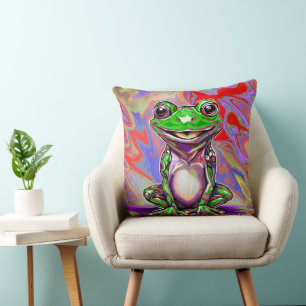 Colourful Psychedelic Graffiti Frog Green Red Cushion