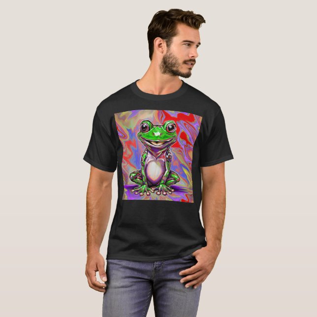 Colourful Psychedelic Graffiti Frog Green Red T-Shirt (Front Full)