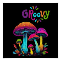 Colourful Psychedelic Groovy Mushrooms-