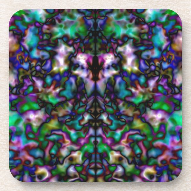 Colourful psychedelic kaleidoscope pattern coaster (Front)