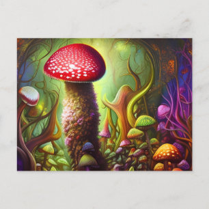 Colourful Psychedelic Mushroom Mystical Forest Postcard
