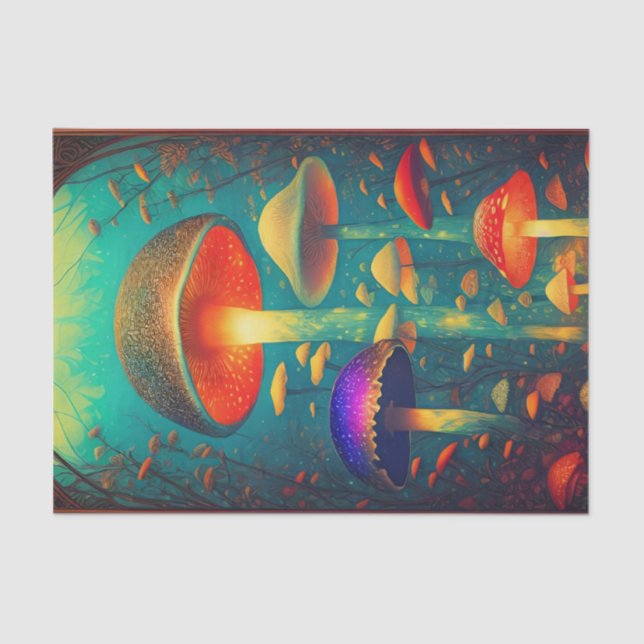 Colourful Psychedelic Mushrooms Fantasy World Tissue Paper (Front)