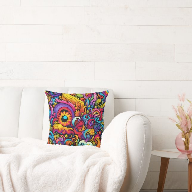 Colourful Psychedelic Pattern Cushion (Couch)