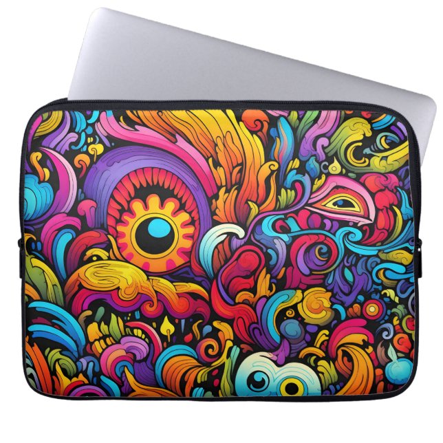 Colourful Psychedelic Pattern Laptop Sleeve (Front)