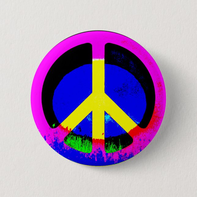 Colourful Psychedelic Peace Sign Round Button (Front)