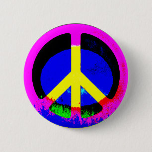 Colourful Psychedelic Peace Sign Round Button