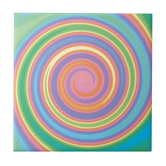 Colourful psychedelic pinwheel swirl design ceramic tile (Front)