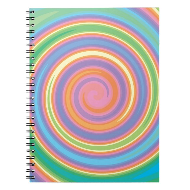 Colourful psychedelic pinwheel swirl design notebook (Front)
