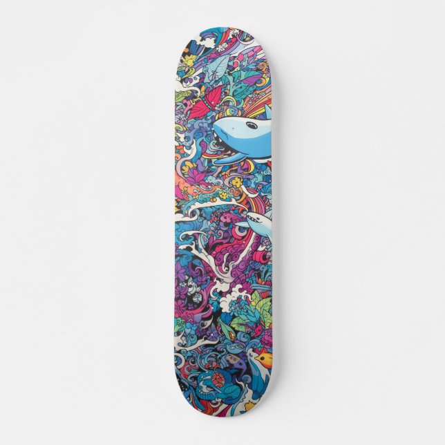 Colourful psychedelic sea creatures skateboard (Front)