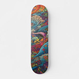 Colourful psychedelic sea creatures skateboard