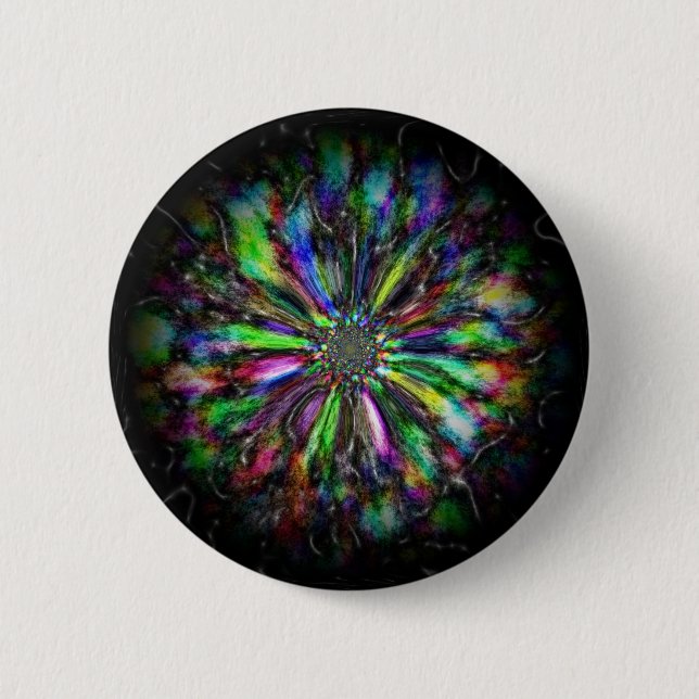 Colourful psychedelic sketch of a flower 6 cm round badge (Front)