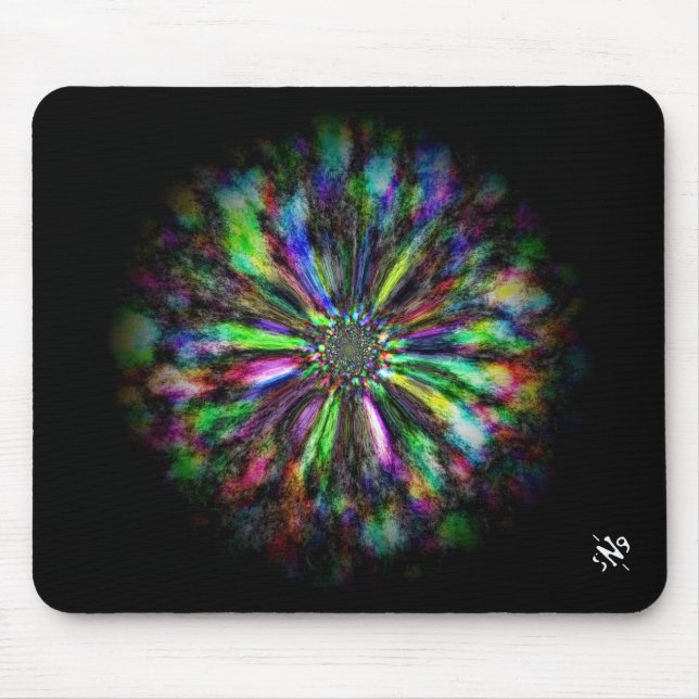 Colourful psychedelic sketch of a flower mouse pad (Front)
