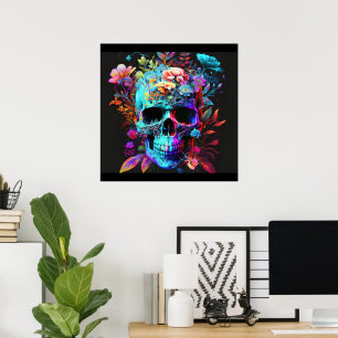 Colourful Psychedelic Skull Scary Poster Wall Deco