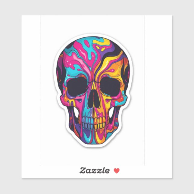  Colourful Psychedelic Skull Vinyl Sticker (Sheet)