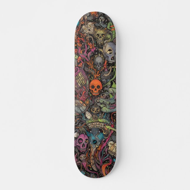 Colourful psychedelic skulls skateboard (Front)