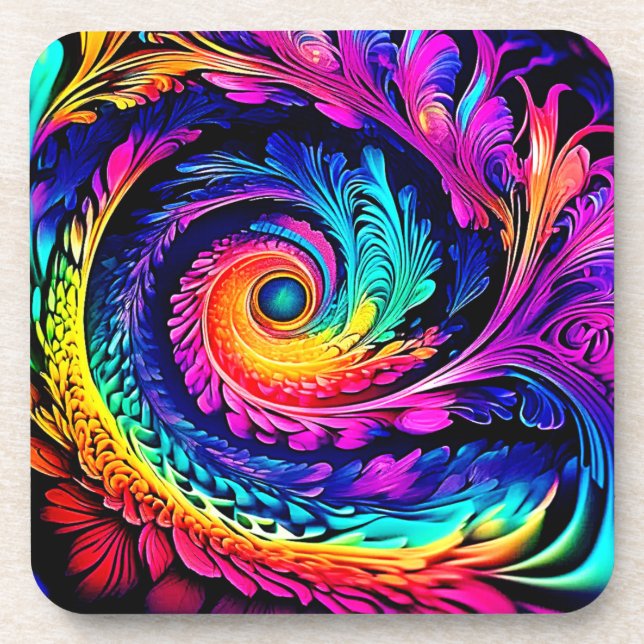 Colourful Psychedelic Spiral Art Coaster (Front)