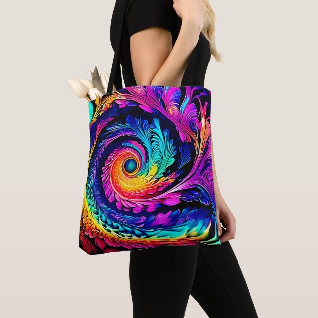 Colourful Psychedelic Spiral Art Tote Bag (Close Up)