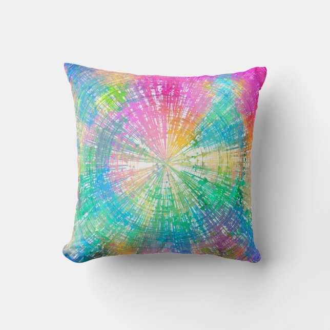 Colourful Psychedelic Tie Dye Burst Teal Pink Cushion (Front)