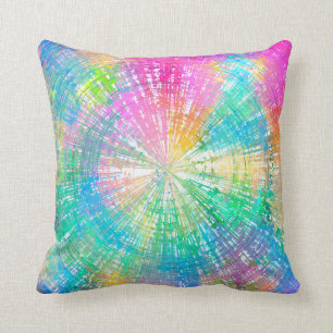 Colourful Psychedelic Tie Dye Burst Teal Pink Cushion