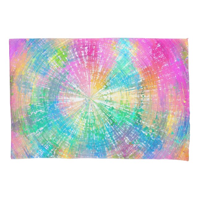 Colourful Psychedelic Tie Dye Burst Teal Pink Pillowcase (Front)