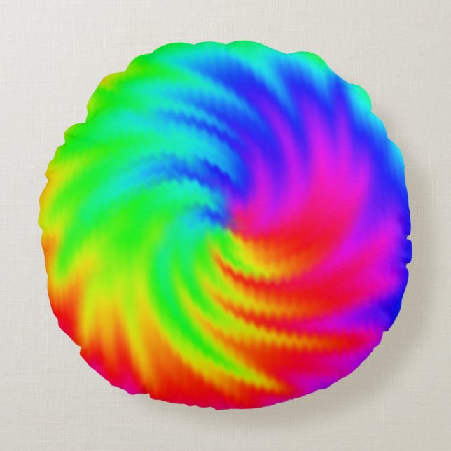 Colourful Psychedelic Tie Dye Pattern Round Cushion (Front)