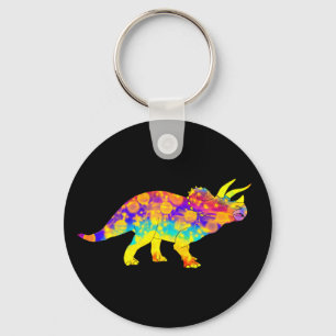 Colourful Psychedelic Triceratops Dinosaur Art Key Ring