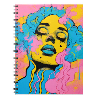 Colourful Psychedelic Woman Portrait Pop Art Print Notebook