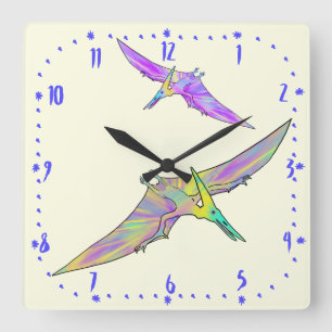 Colourful Pterodactyl Prehistoric Dinosaur Kids Square Wall Clock
