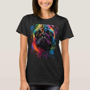 Colourful Pug Face Art Cute Multicolor Puppy Dog B T-Shirt