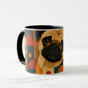 Colourful Pug Folk Art Geometric Dog Pattern Mug