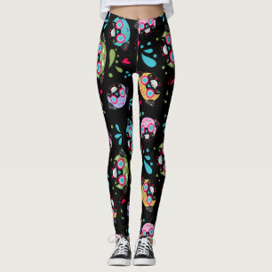 Colourful Pug Sugar Skulls Pattern Leggings