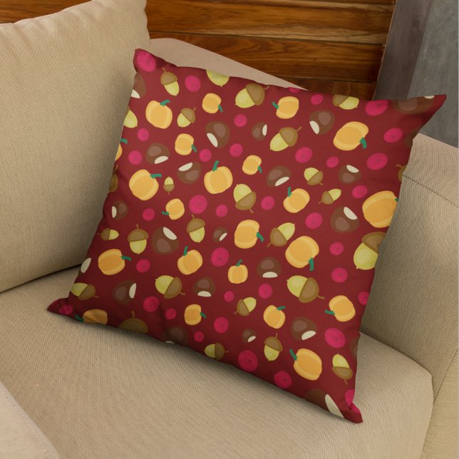 Colourful Pumpkin Acorn Chestnut Berries Pattern Cushion (Creator Uploaded)