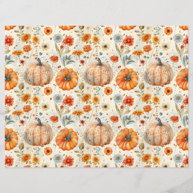 colourful pumpkin fall pattern scrapbook paper (Front)